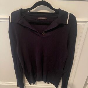 Blue with white trim ribbed long sleeve sweater
